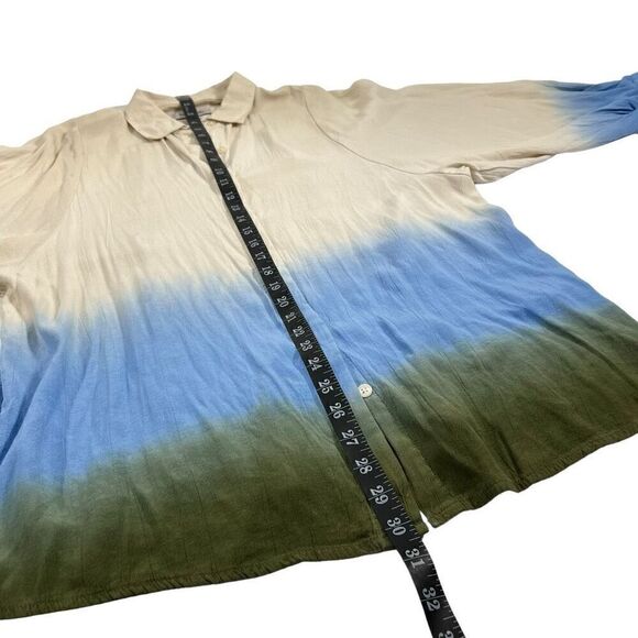 Rachel Comey Women's Green Blue Tie-Dye Long Sleeve Button-Down Blouse Small - Picture 8 of 12